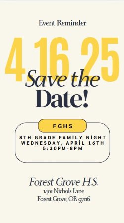 Save the date for 8th Grade Family Night